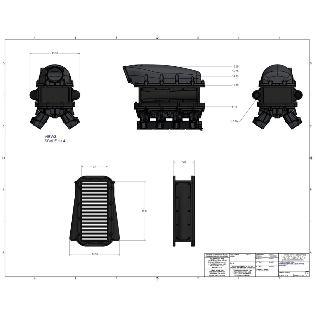 FAST LSXHR Intake Manifold Intercooler - 148000