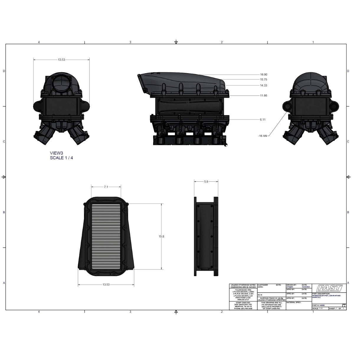 FAST LSXHR Intake Manifold Intercooler - 148000