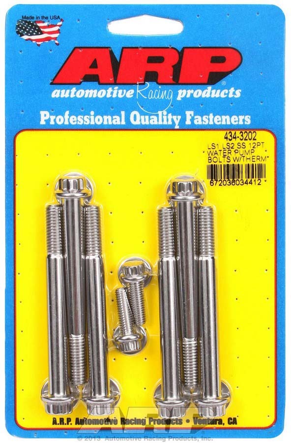 ARP LS Water Pump Bolts, 12 Point Polished Stainless - 434-3202
