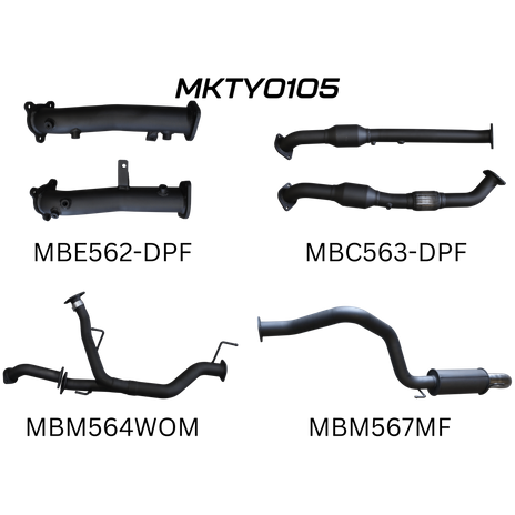 Toyota Landcruiser 200 Series VDJ200 4.5L Twin Turbo Diesel Wagon Exhaust System 2015 onwards - Aluminised Steel 2.5in Dual into 3in Single (Turbo Back, Medium Noise Levels) with DPF