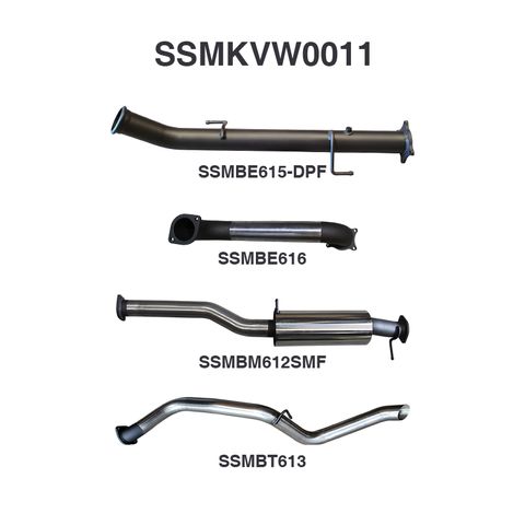 3" V6 Amarok Dump Pipe Back Exhaust System with Small Muffler and Extended Tailpipe