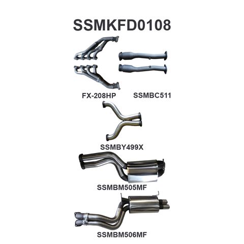 Ford Falcon BA, BF 5.4L BOSS 4 Valve V8 XR8 Dual Full Exhaust System - 3in Stainless Steel with Medium Noise Levels and Driver Side Exit - Sedan