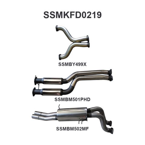 3in Dual Cat Back Stainless Steel Exhaust System for FPV GS Pursuit & Super Pursuit FG 5.0L Supercharged V8 Ute - Medium Noise Levels with Driver Side Exit