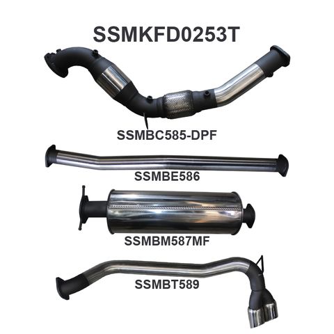 Ford Ranger PXII 3.2L CRD 2016-2022 Ute Stainless Steel Catback Exhaust System - Quiet Noise Levels (with DPF)