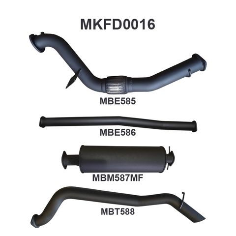 Ford Ranger PX 3.2L CRD Ute 2011-2016 Aluminised Steel Exhaust System No DPF, Catalytic Converter - Quiet Noise Levels