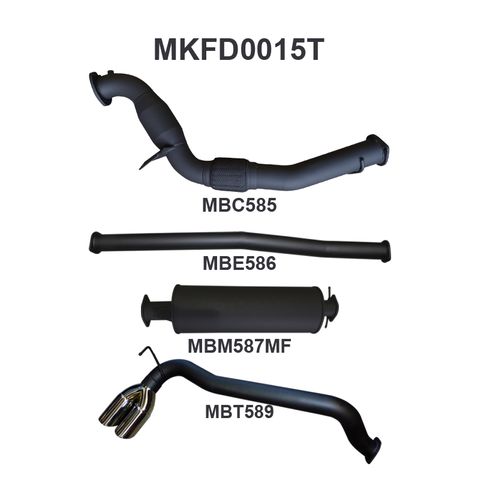 Ford Ranger PX 3.2L CRD 2011-2016 Aluminised Steel Ute Cat Back Exhaust System No Muffler Quiet Noise Levels