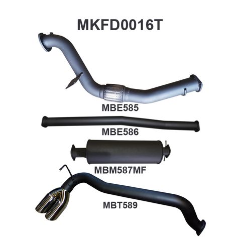 Ford Ranger PX 3.2L CRD 2011-2016 Ute Aluminised Steel Exhaust System Without DPF and Cat - Quiet Noise Levels