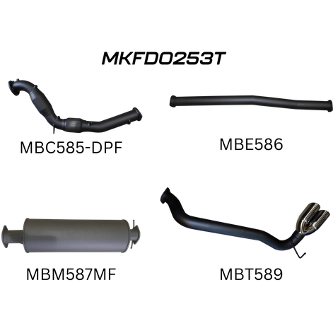 Ford Ranger PXII 3.2L CRD Ute Aluminised Steel Cat-Back Exhaust System (October 2016 - 2022) with DPF - Quiet Noise Levels