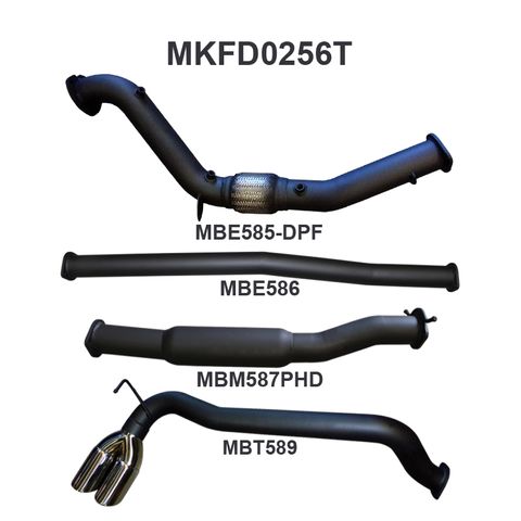 Ford Ranger PXII 3.2L CRD Ute Aluminised Steel Exhaust System Oct 2016 - 2022 (with DPF) No Cat, Medium Noise Level