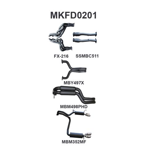 FPV GS, GT, GT-P &GT-F FG 5.0L Supercharged Coyote/Miami V8 Aluminised Steel Dual Full Exhaust System 2.5in - Medium Noise Levels (Sedan Driver + Passenger Side Exit)