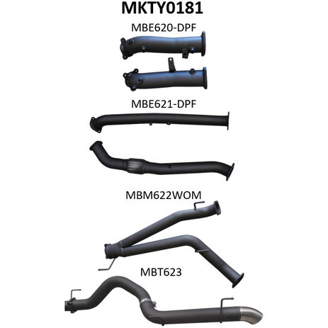 Toyota Landcruiser VDJ200 4.5L V8 Diesel DPF 3" Dual Turbo Back Exhaust System with 4" Tailpipe Exit - Pipe Only